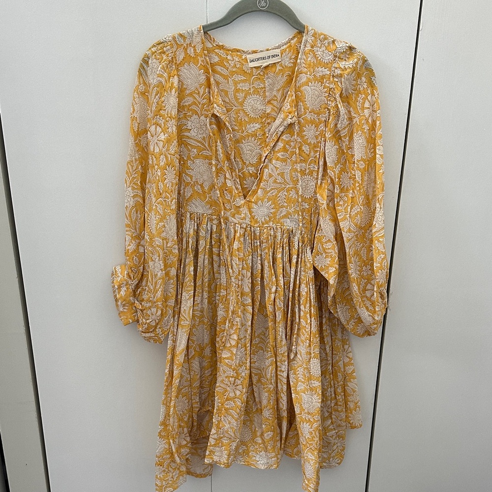 Yellow Floral V-Neck Boho Dress